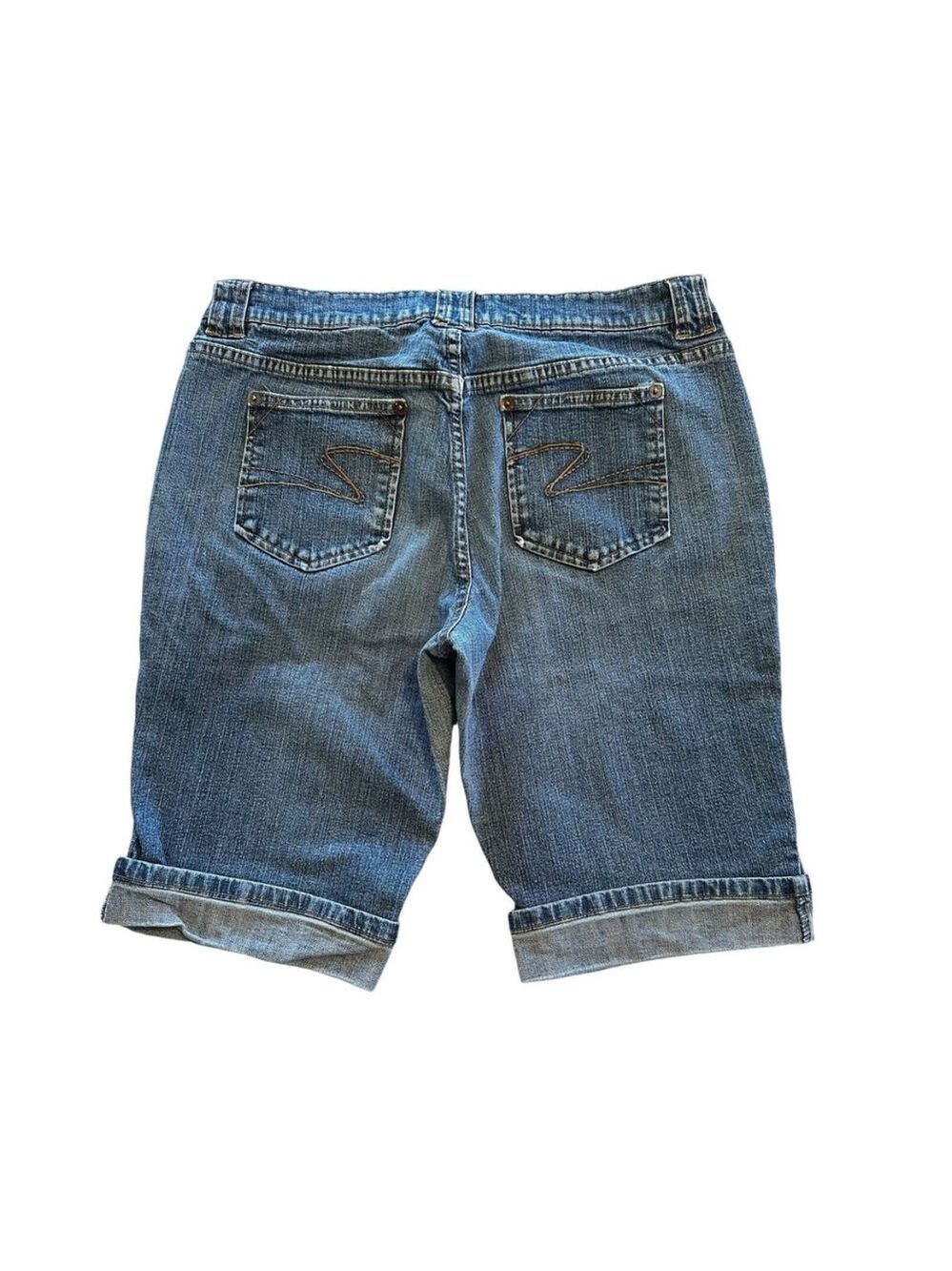 Tint Women's Denim Bermuda Short Cuffed Blue Size 12 5-Pockets Zipper Button - Picture 2 of 15